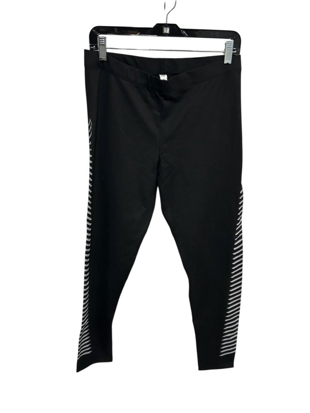 Guru Active Womens Black Leggings Geometric Side Stripes Size L Athletic Sporty